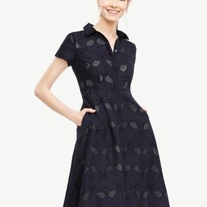 Ann Taylor Blue Eyelet Tennis Racquet Shirtdress